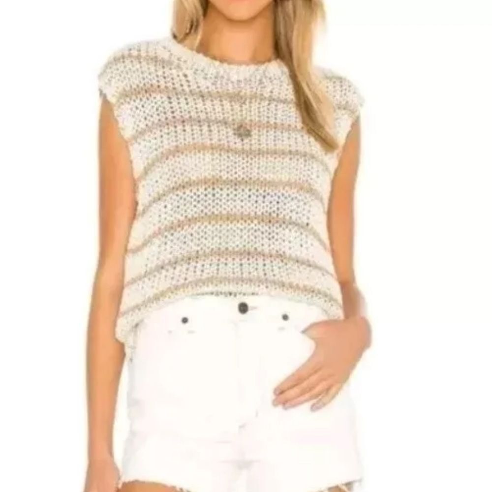 Free People Women's Wave After Wave Loopy Knit Sleeveless Sweater Sz M Tan Cream - Picture 2 of 13
